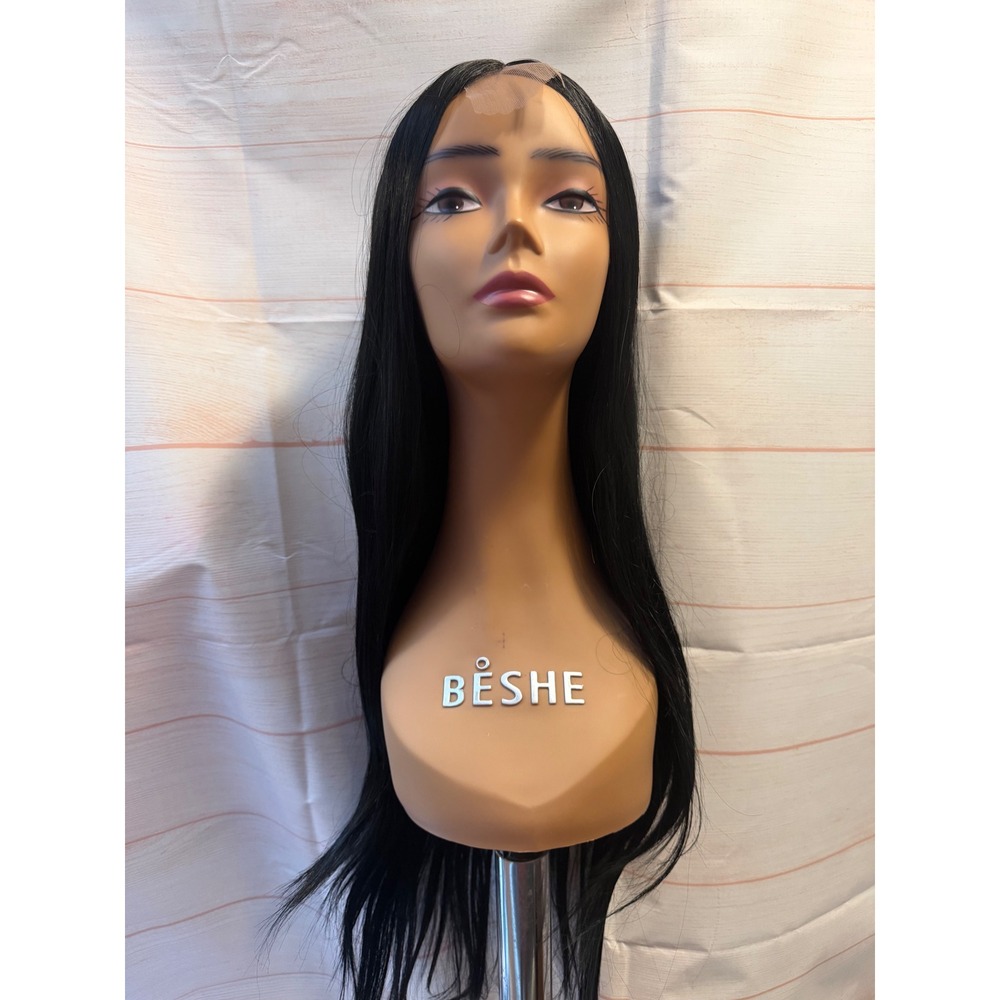Black straight synthetic wig